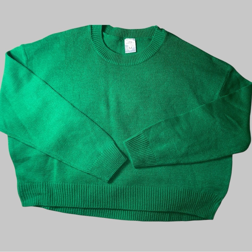 NWOT SEXY BASICS CREWNECK CROPPED PULL-OVER LIGHTWEIGHT COTTON SWEATER•S/MEDIUM